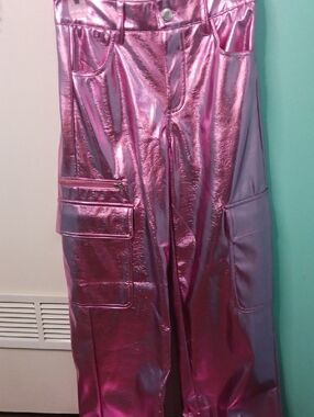 No Boundaries Metallic Pink Wide Leg Cargo Pants